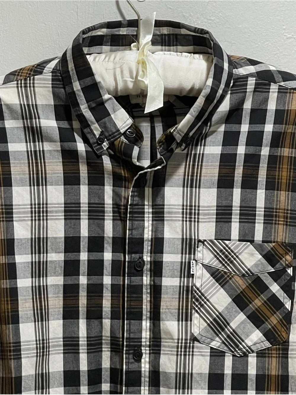 LEVI’S Men’s Black Multi Long Sleeve Plaid Button Up Shirt Pockets Size Large